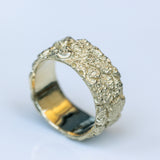 Wide Cracked Bark Texture Gold Ring