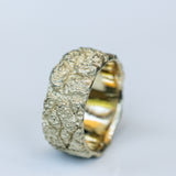 Wide Cracked Bark Texture Gold Ring