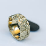 Wide Cracked Bark Texture Gold Ring