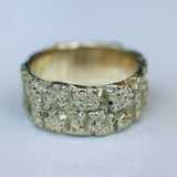Wide Cracked Bark Texture Gold Ring