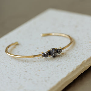 Tri-stone meteorite gold bracelet
