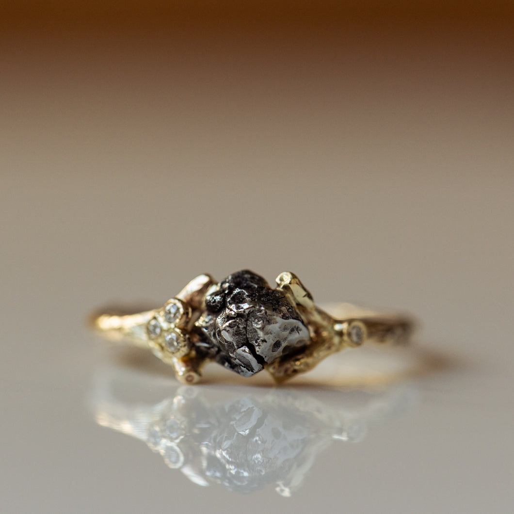 Spreading branch ring with meteorite and diamonds