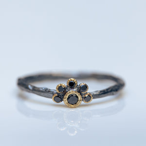 Mixed silver & gold branch rings with black diamonds
