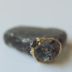 Spreading branch ring with meteorite and diamonds