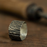 Very wide wrinkled silver ring