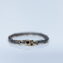 Load image into Gallery viewer, Mixed silver &amp; gold branch rings with black diamonds
