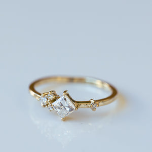 Square champagne diamond cluster ring