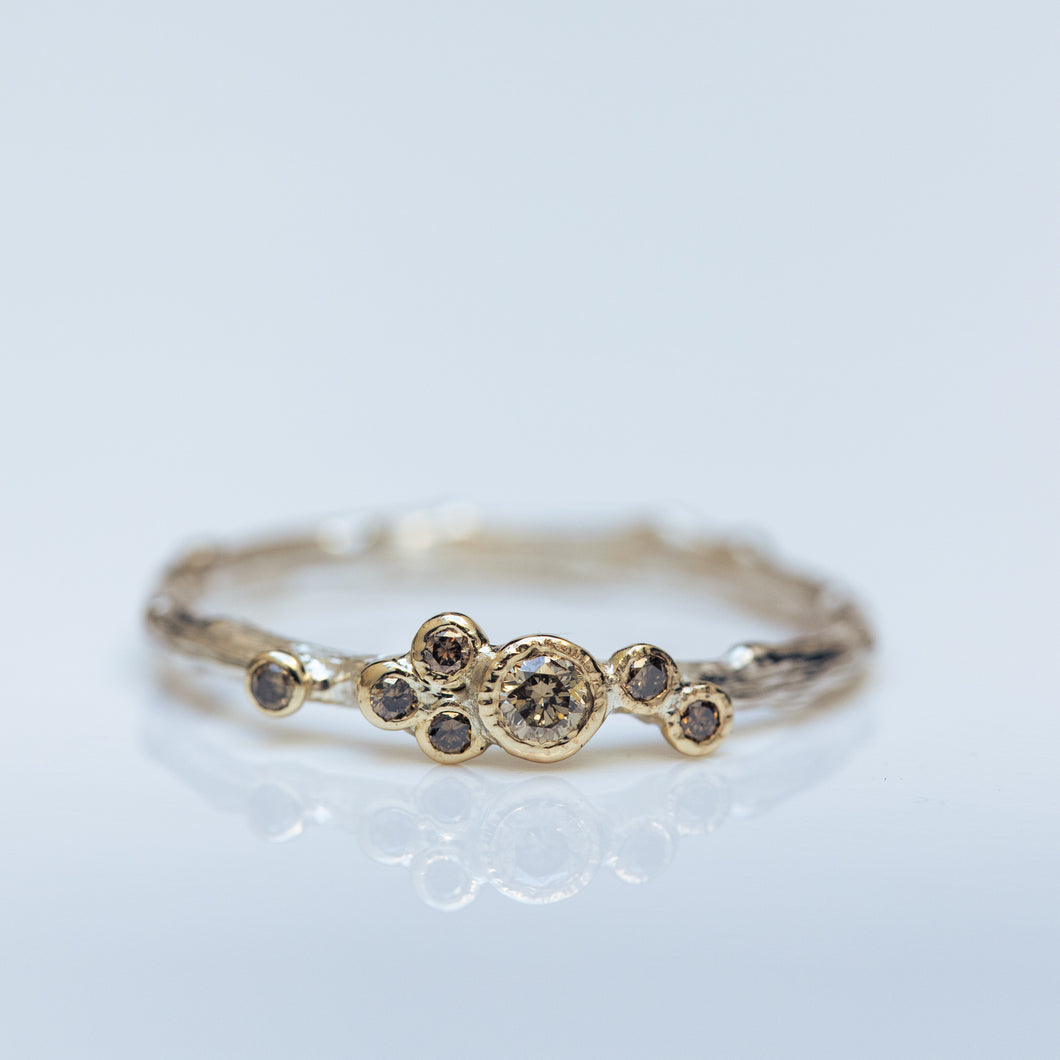 Mixed silver & gold branch rings with champagne diamonds