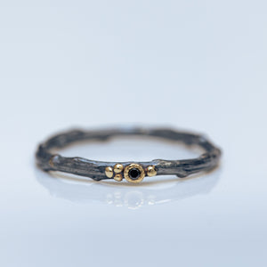 Mixed silver & gold branch rings with black diamonds
