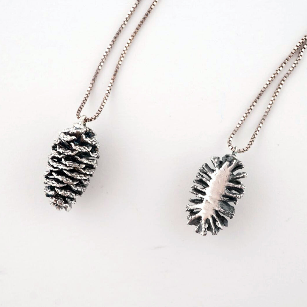 SIlver half pinecone necklace