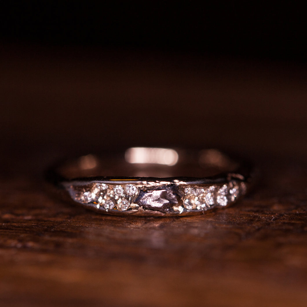 Concave Meteorite with diamonds ring
