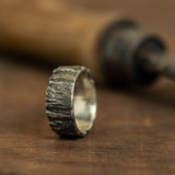 Tree stump silver ring
