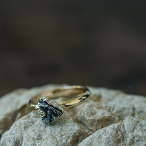 Meteorite and diamonds gold ring