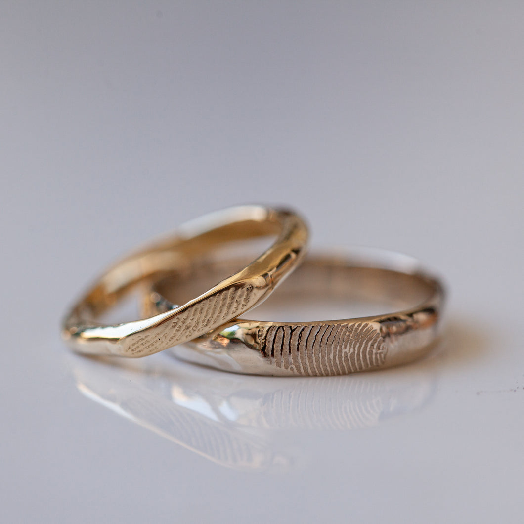 Raw Gold Finger prints wedding rings
