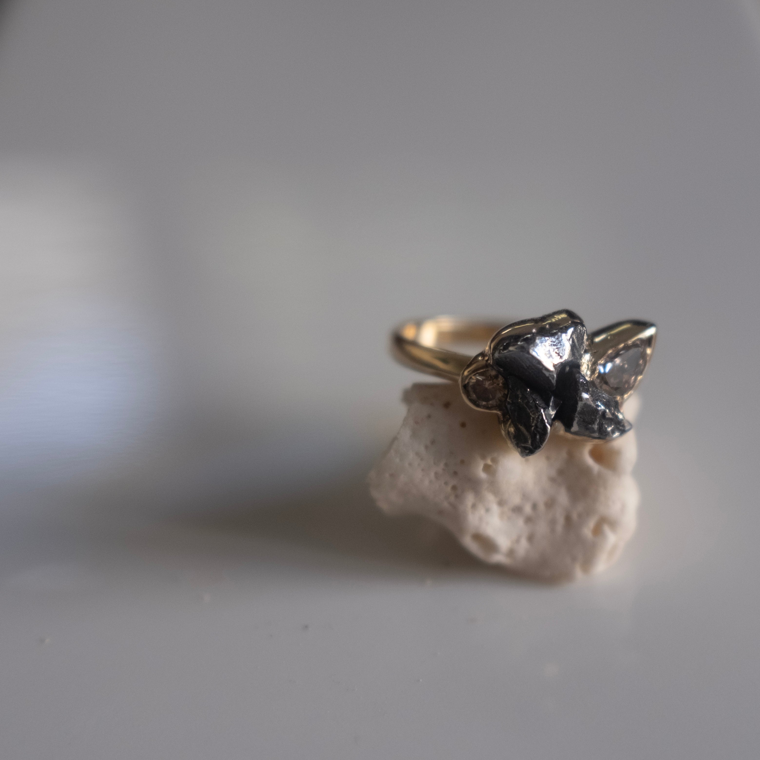 Meteorite & Diamonds cluster ring