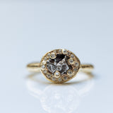 Raw space ring with meteorite and diamonds