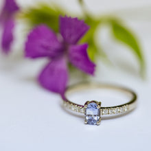 Load image into Gallery viewer, Light blue sapphire &amp; white diamonds engagement ring
