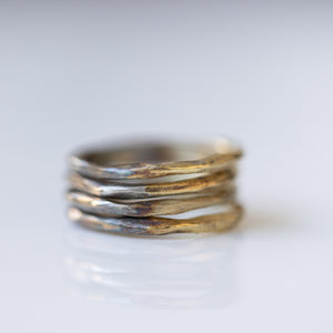 טבעת גולמית חצי כסף - חצי זהב