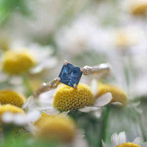Solitaire Square Sapphire branch ring