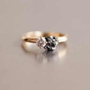 Solitaire meteorite diamond ring