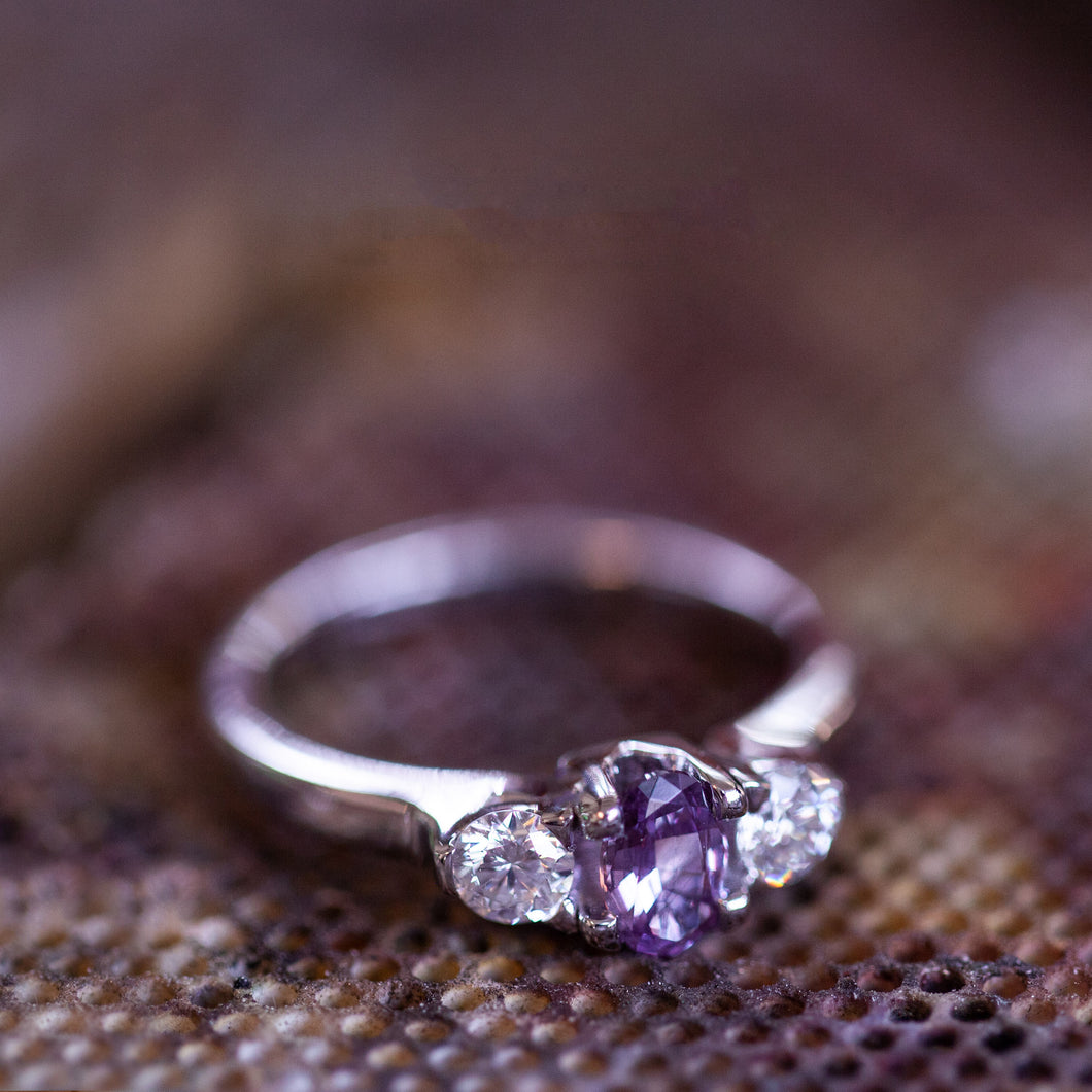  Tri-stone purple sapphire engagement