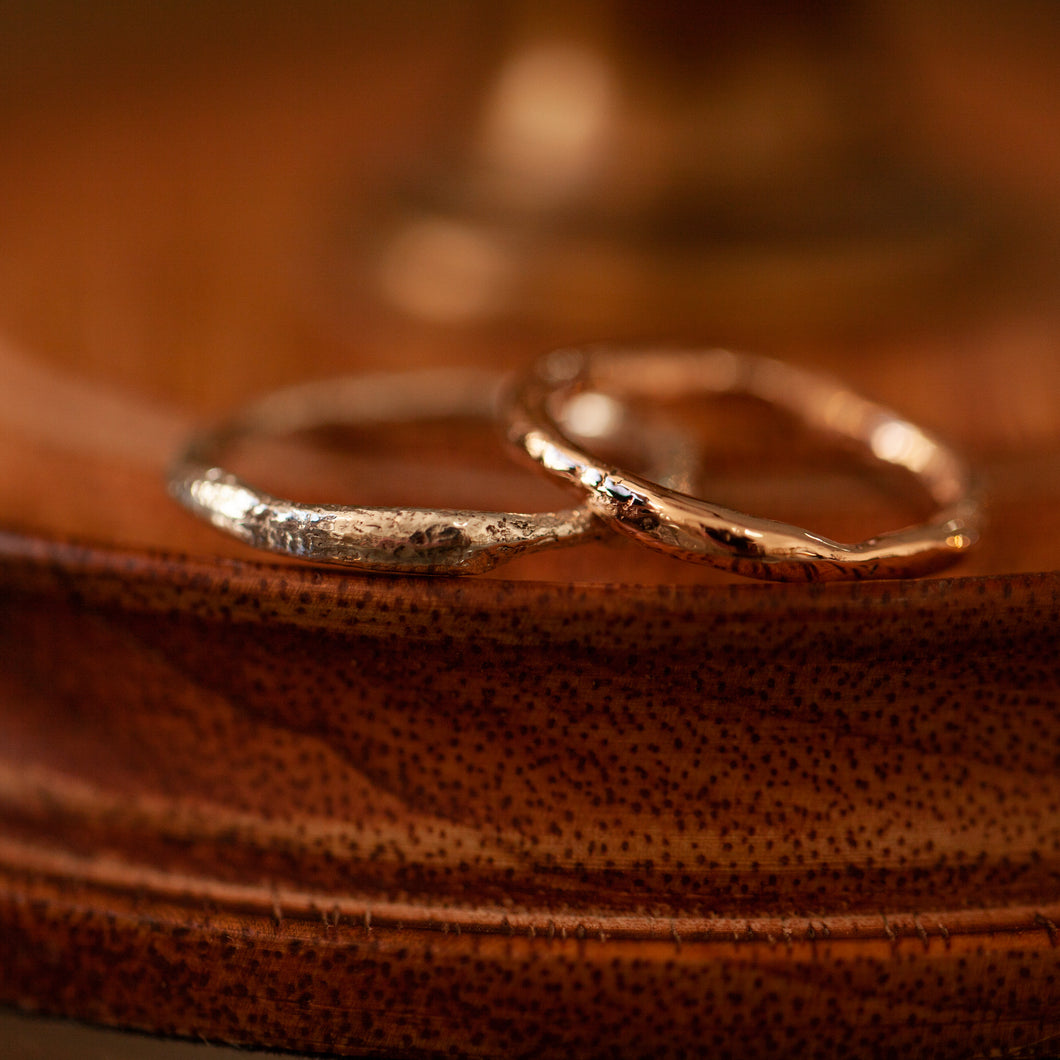 Classic Raw red gold and silver wedding rings