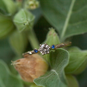 Champagne diamond & blue sapphires ring