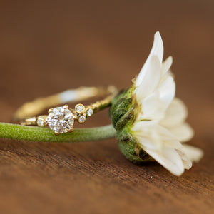 Asymmetric branch cluster ring with white diamonds