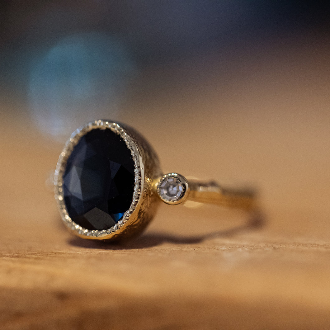 Large oval blue sapphire branch ring