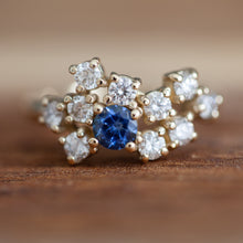 Load image into Gallery viewer, White diamonds &amp; sapphire cluster ring
