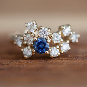White diamonds & sapphire cluster ring