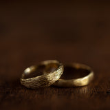 Smooth raw & Striped branch textured wedding rings