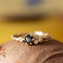 Load image into Gallery viewer, Blue sapphire asymmetric cluster ring
