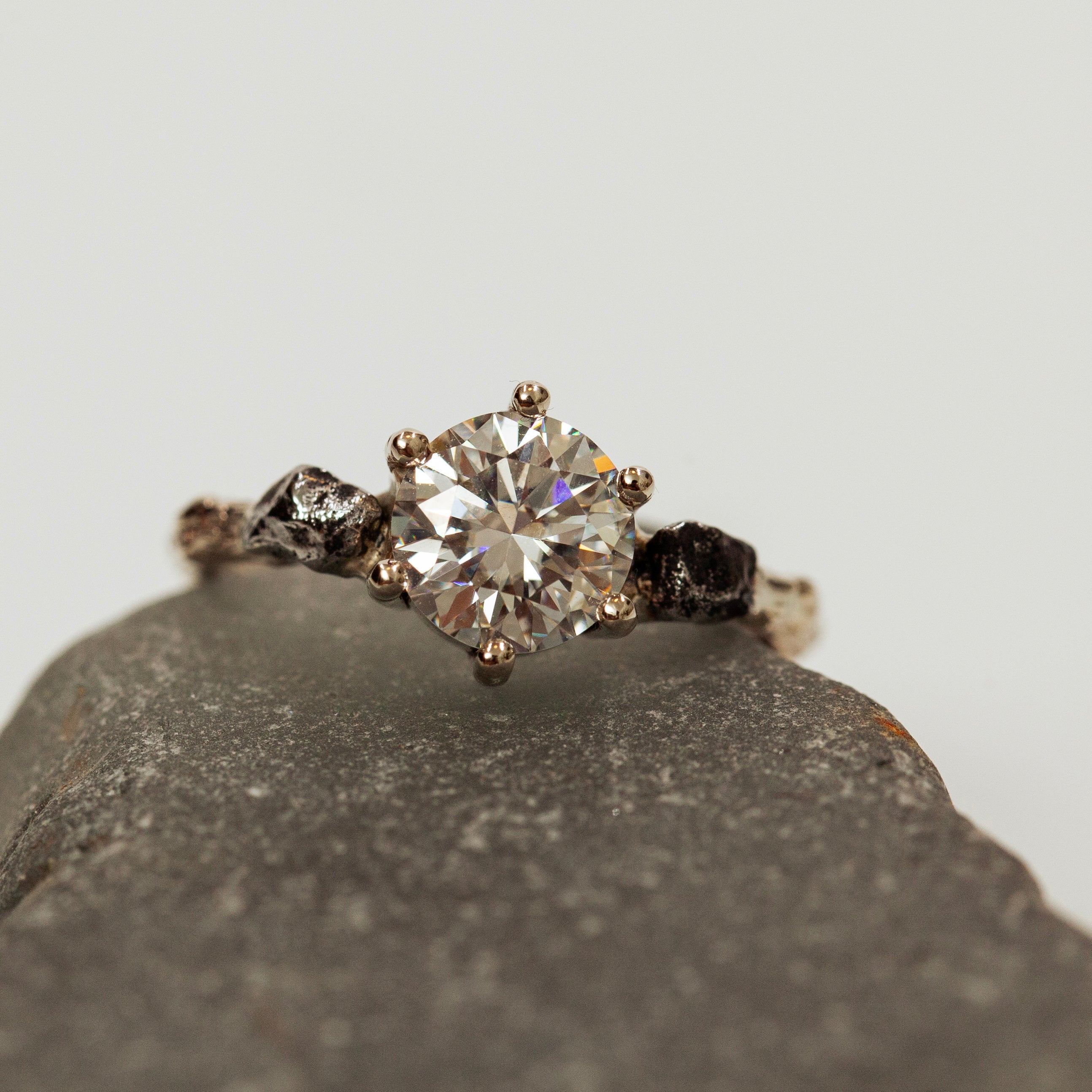 Impressive diamond branch and meteorite ring