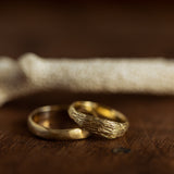Smooth raw & Striped branch textured wedding rings