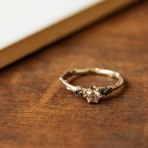 Champagne diamond and meteorites ring