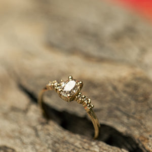 Asymmetrical champagne cluster ring