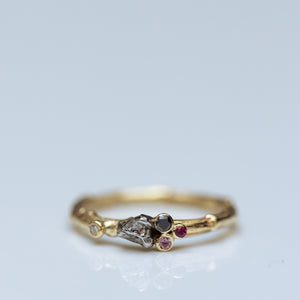 Colorful stones and meteorite branch ring