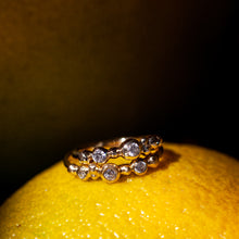 Load image into Gallery viewer, Raw bubbley gold ring with 3 diamond
