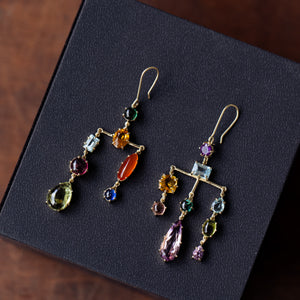 Asymmetrical colorful gems earrings