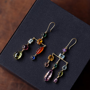 Asymmetrical colorful gems earrings