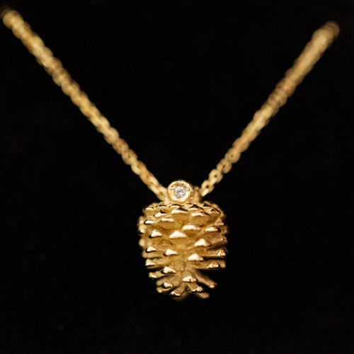 14k gold 3D pinecone necklace