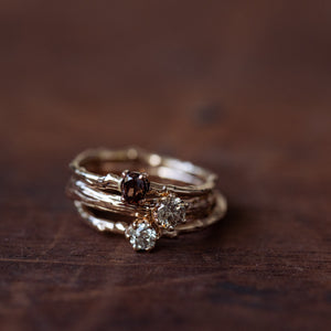 Trio red gold branch rings