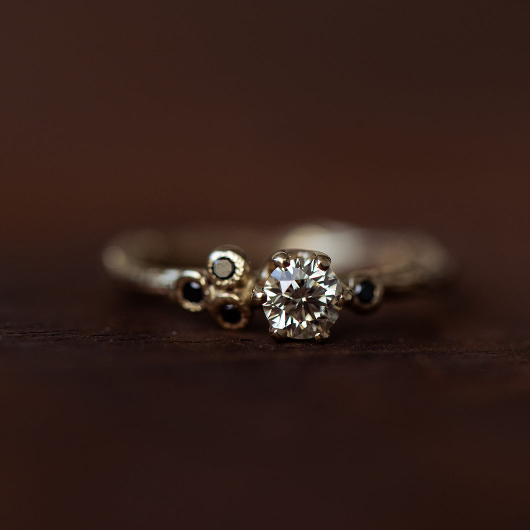 Champagne & black diamonds asymmetric clusler ring