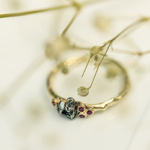 Meteorite & rubies branch ring