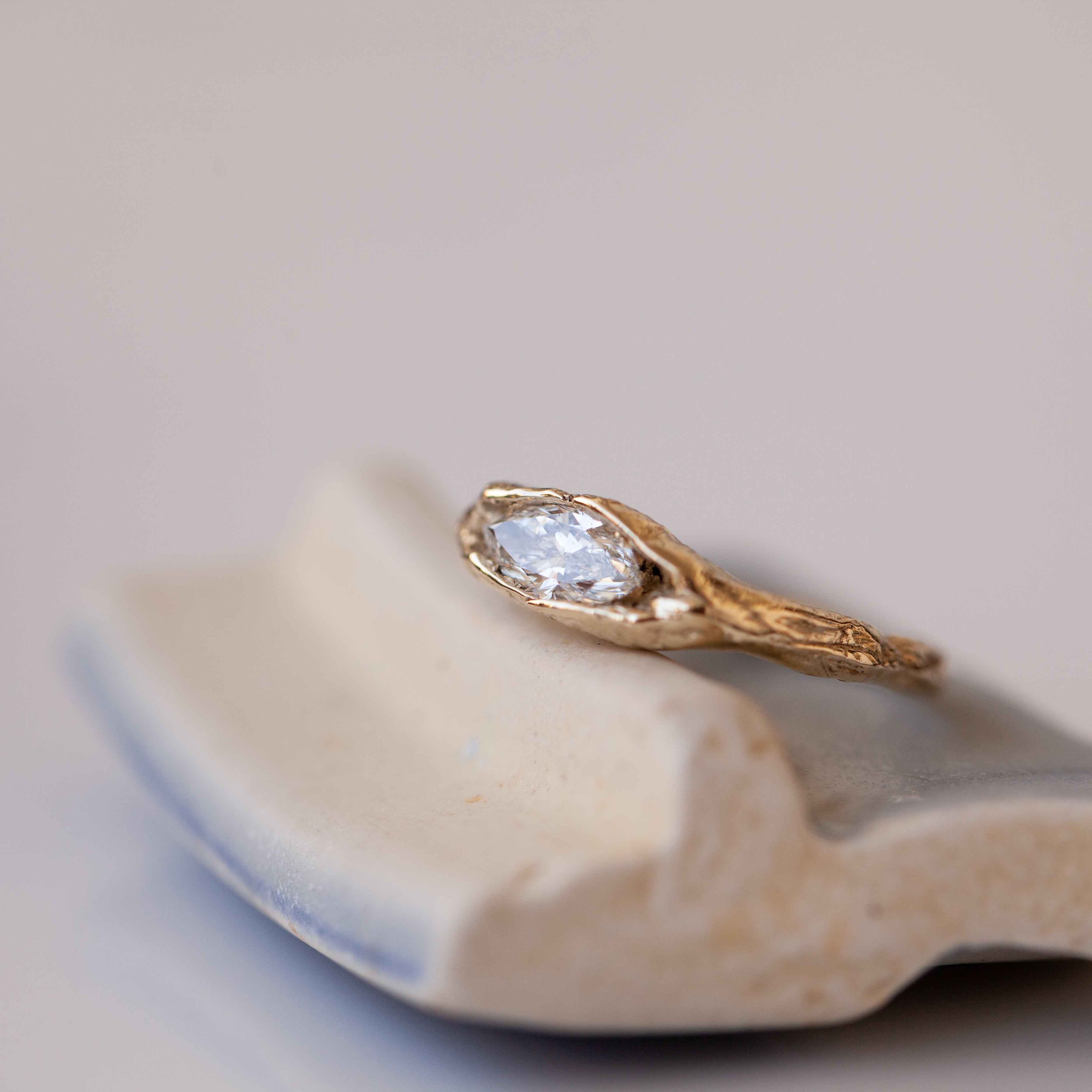 White diamond marquise concave ring
