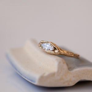 White diamond marquise concave ring