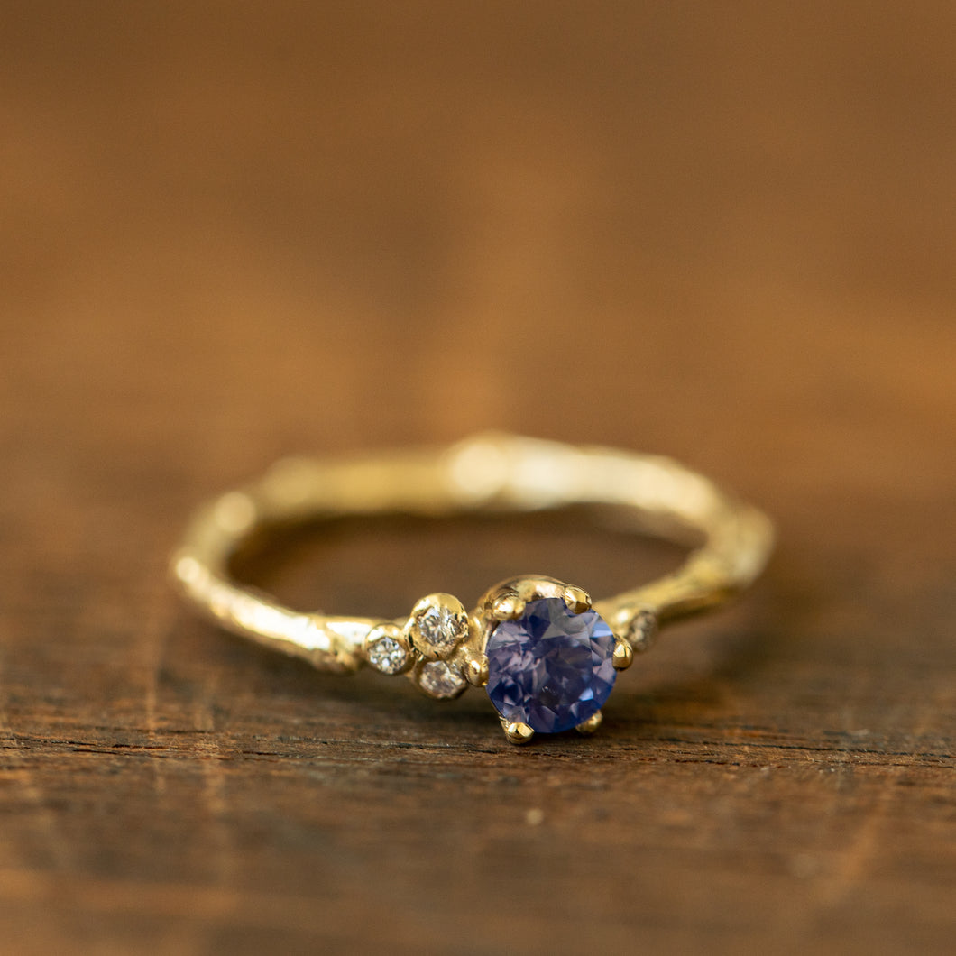 Purple sapphire &  small diamonds branch ring