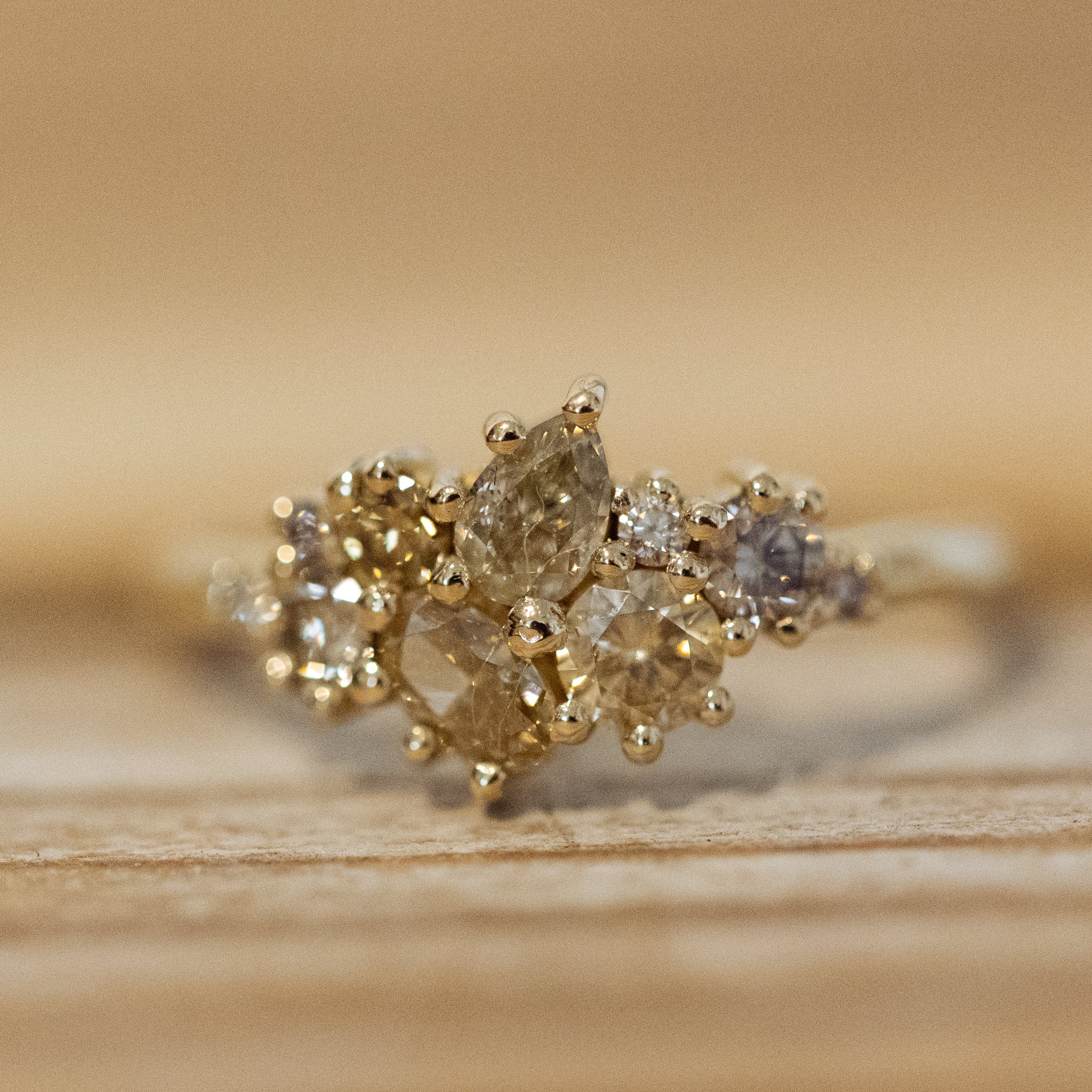 Enormous champagne cluster ring