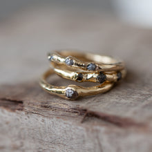 Load image into Gallery viewer, Raw gold ring with 3 rough diamonds
